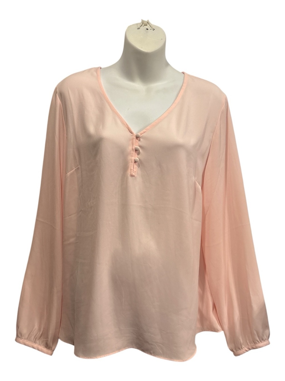 White House Black Market Pale Pink V-Neck Button-Front Blouse size 12